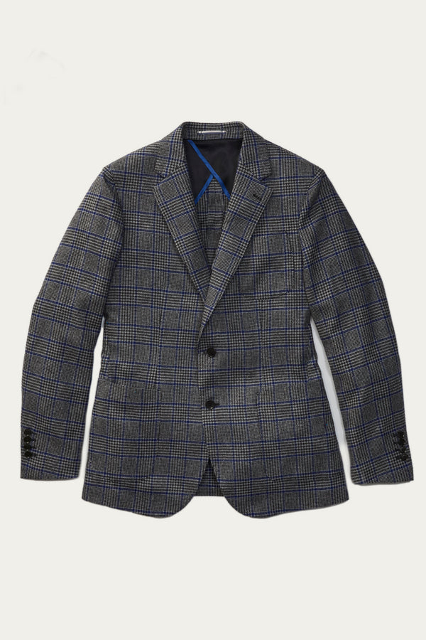 Oliver Glencheck British Wool Blazer in Navy/Off White with Blue Accent