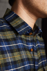 Braylon Flannel Plaid Shirt in Moss/Blue Plaid