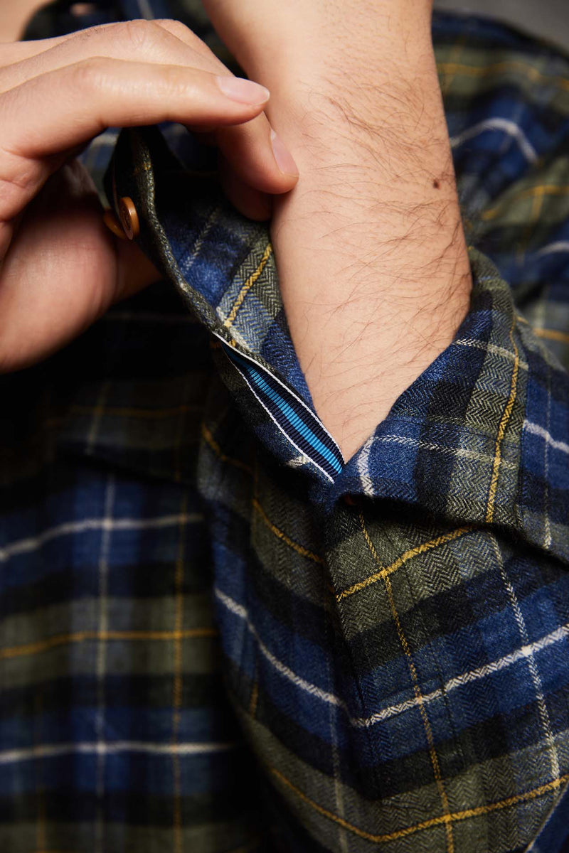 Braylon Flannel Plaid Shirt in Moss/Blue Plaid