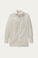 Allenby Woven Poplin Shirt in Off-White with Brown and Navy Stripes