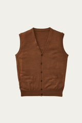 McClellan Fine Merino Wool Cardigan Vest in Caramel Heather