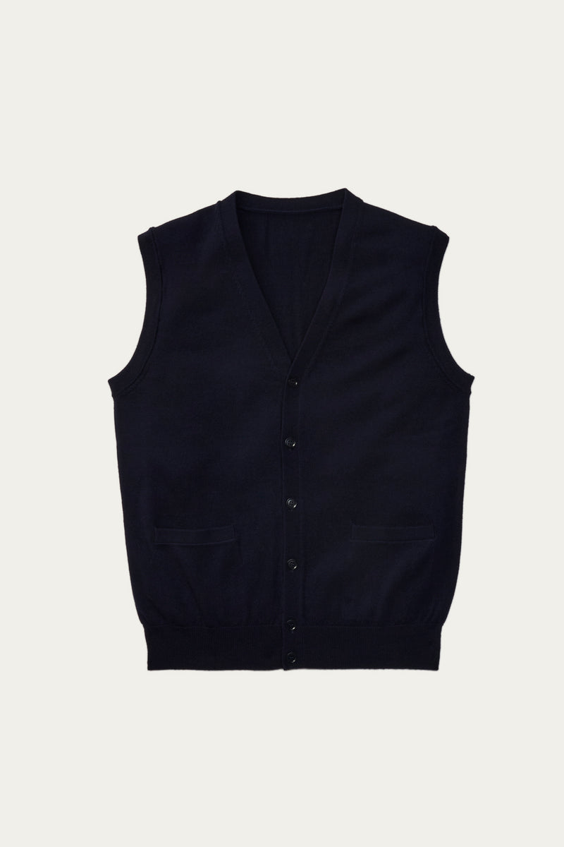 McClellan Fine Merino Wool Cardigan Vest in Black