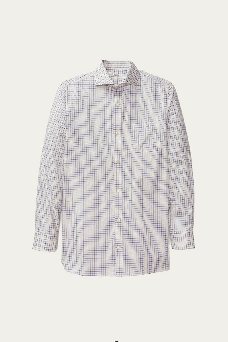 Allenby Woven Twill Shirt in Off-White with Navy and Blue Check