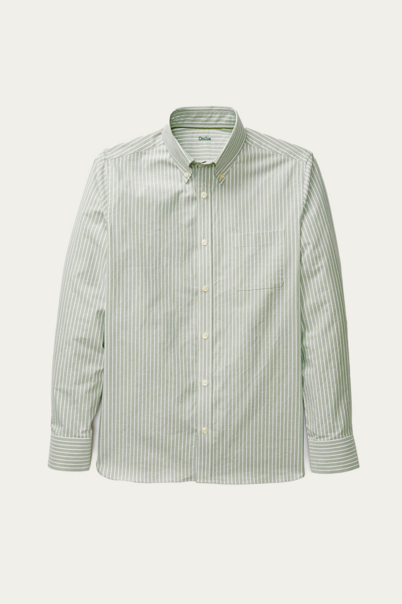 Allenby Woven Oxford Shirt in Green with White Stripe