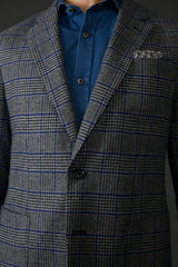 Oliver Glencheck British Wool Blazer in Navy/Off White with Blue Accent