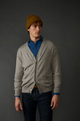 Arnold Fine Merino Wool Cardigan in Light Khaki Heather