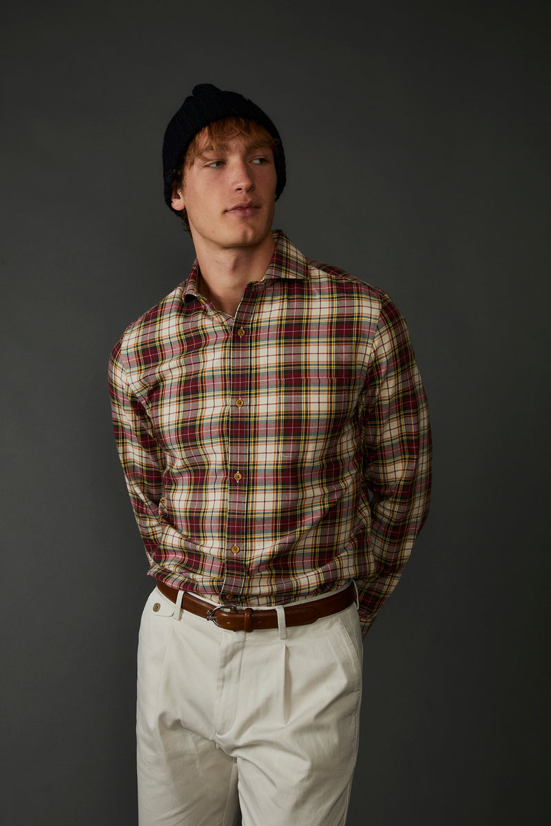 Moore Woven Twill Flannel Shirt in Multi Colored Plaid