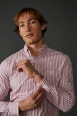 Allenby Woven Shirt in  Antique Pink with White Stripe