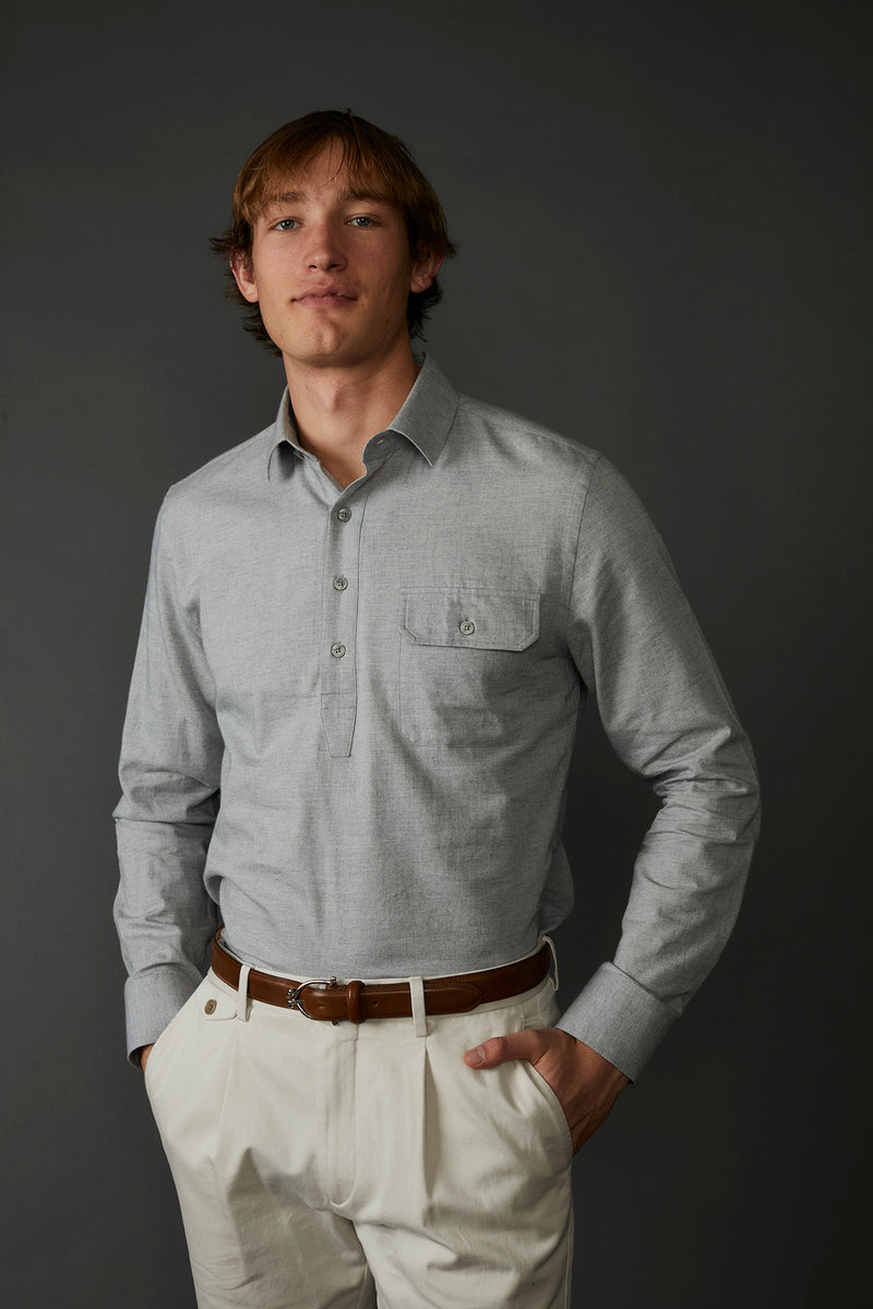 Marlborough Woven Twill Flannel Shirt in Heather Grey