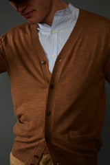 Arnold Fine Merino Wool Cardigan in Caramel Heather