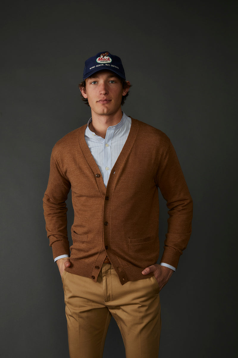 Arnold Fine Merino Wool Cardigan in Caramel Heather