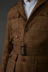 Fletcher British Wool Tweed Coat in Brown/Tan with Yellow/Purple Accents