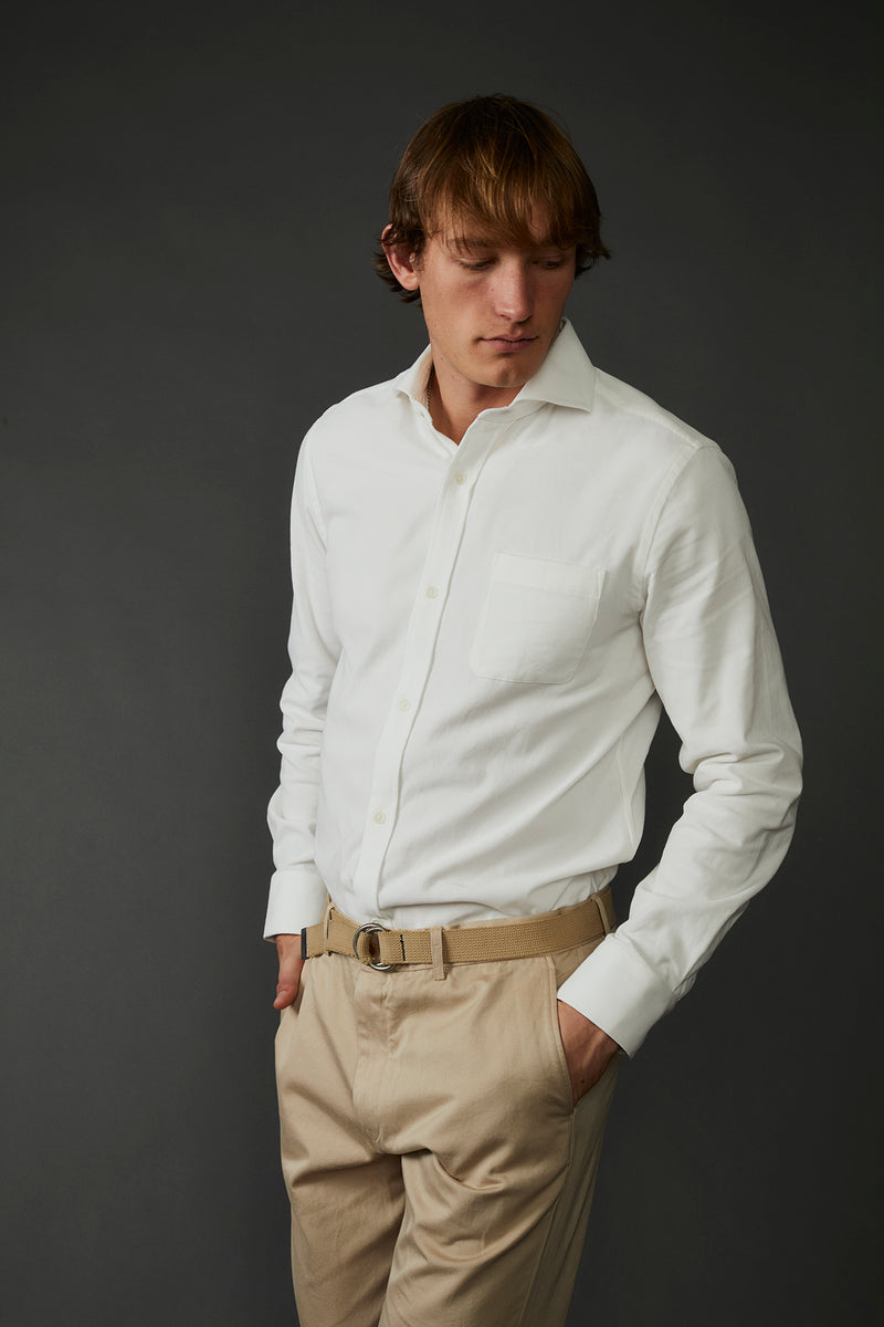 Allenby Woven Fine Wale Corduroy Shirt in Off White