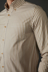 Allenby Woven Shirt in Tan with White Stripe