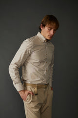 Allenby Woven Shirt in Tan with White Stripe