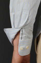 Allenby Woven Poplin Shirt in Grey with light Blue Stripes