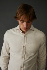 Allenby Woven Oxford Shirt in Tan and Off White