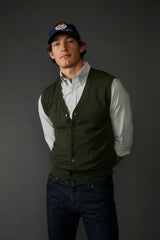 McClellan Fine Merino Wool Cardigan Vest in Moss Green