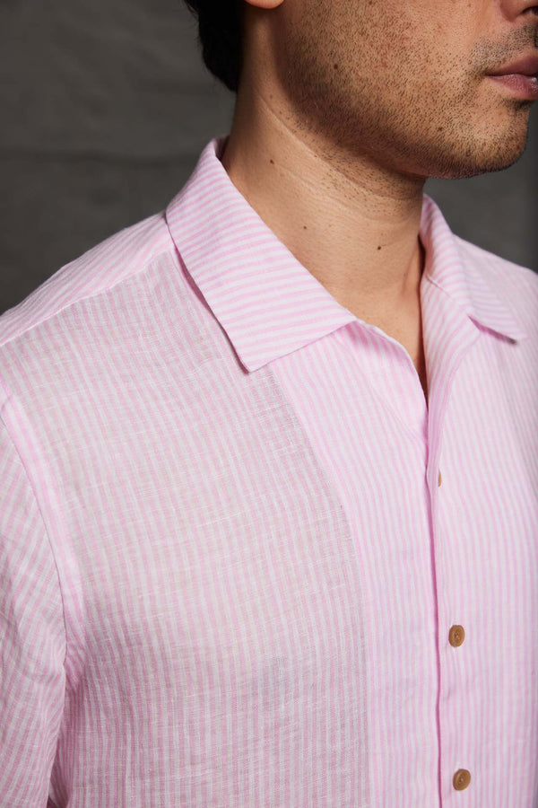 Maude Linen Short Sleeve Shirt in Pink Stripe
