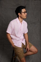 Maude Linen Short Sleeve Shirt in Pink Stripe