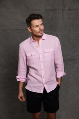 Marshall Linen Check Shirt in Pink