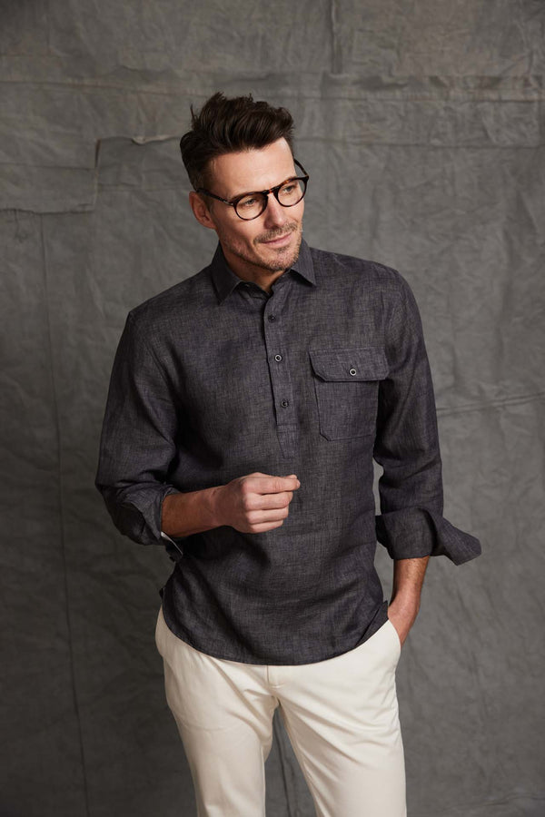 Marlborough Pop-Over Linen Shirt in Charcoal