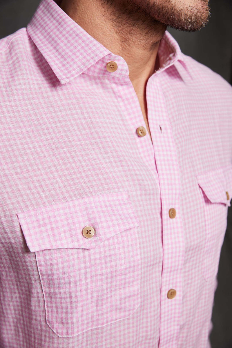 Marshall Linen Check Shirt in Pink