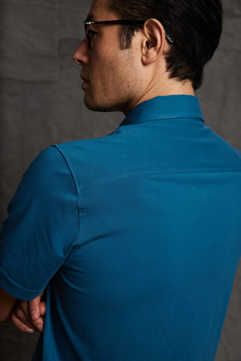 Grant Short Sleeve Jersey Polo in Teal