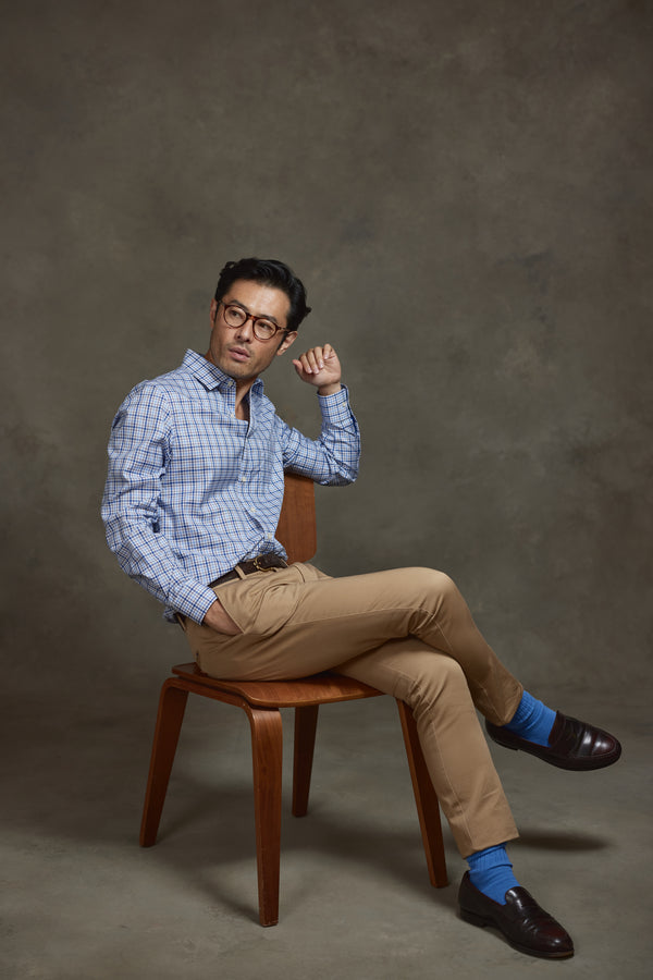 Barton Dress Shirt in Blue & Navy Multi Check