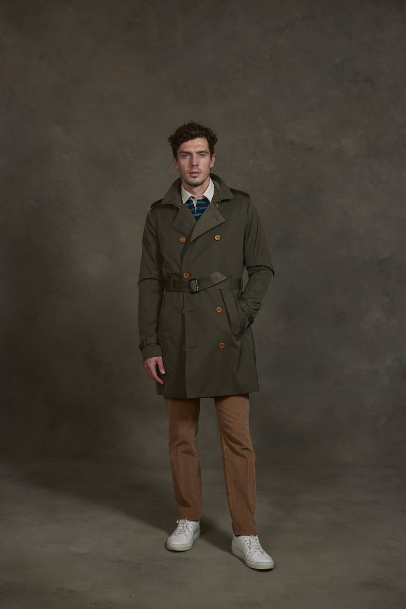 Earl Trench Coat in Olive