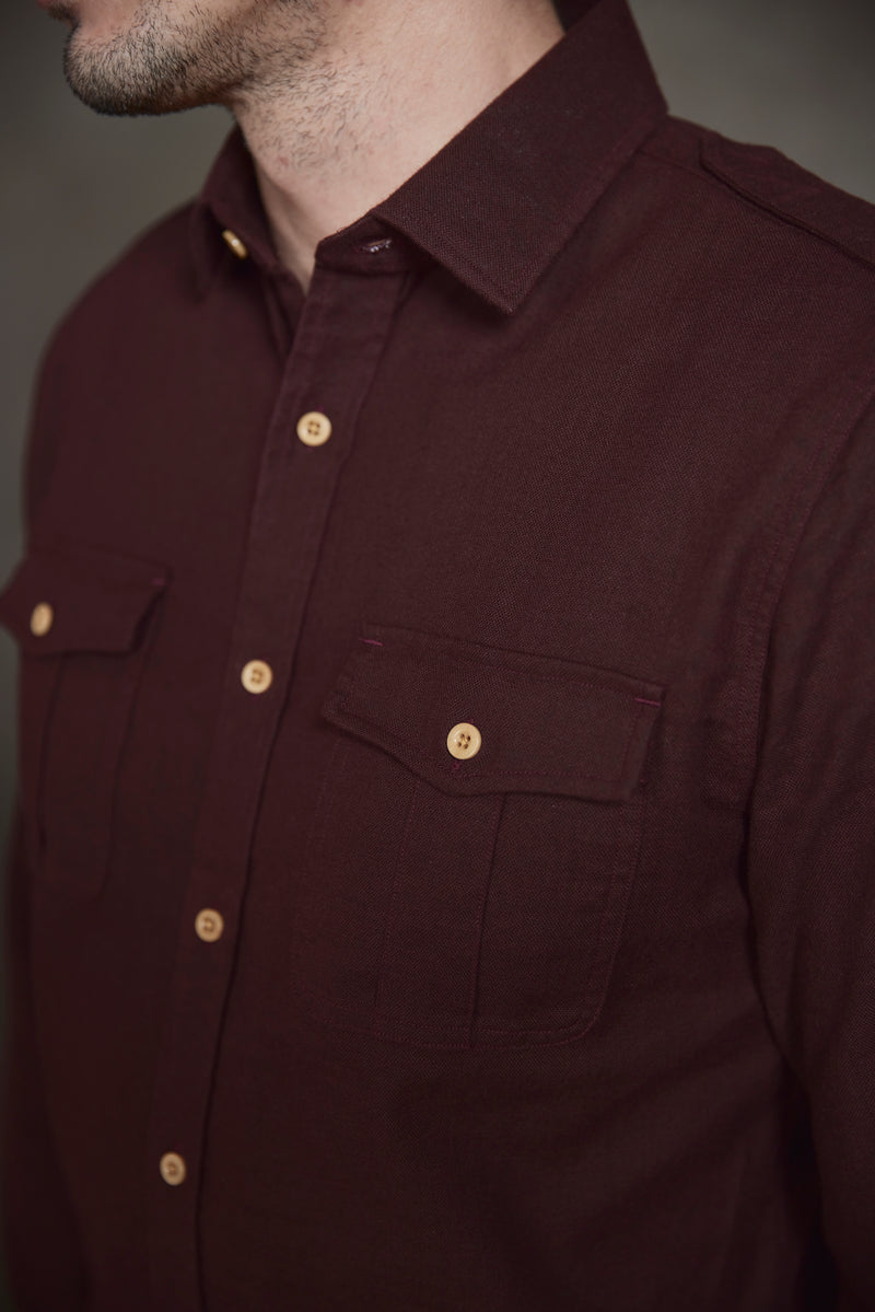 Lucas Military Shirt in Burgundy