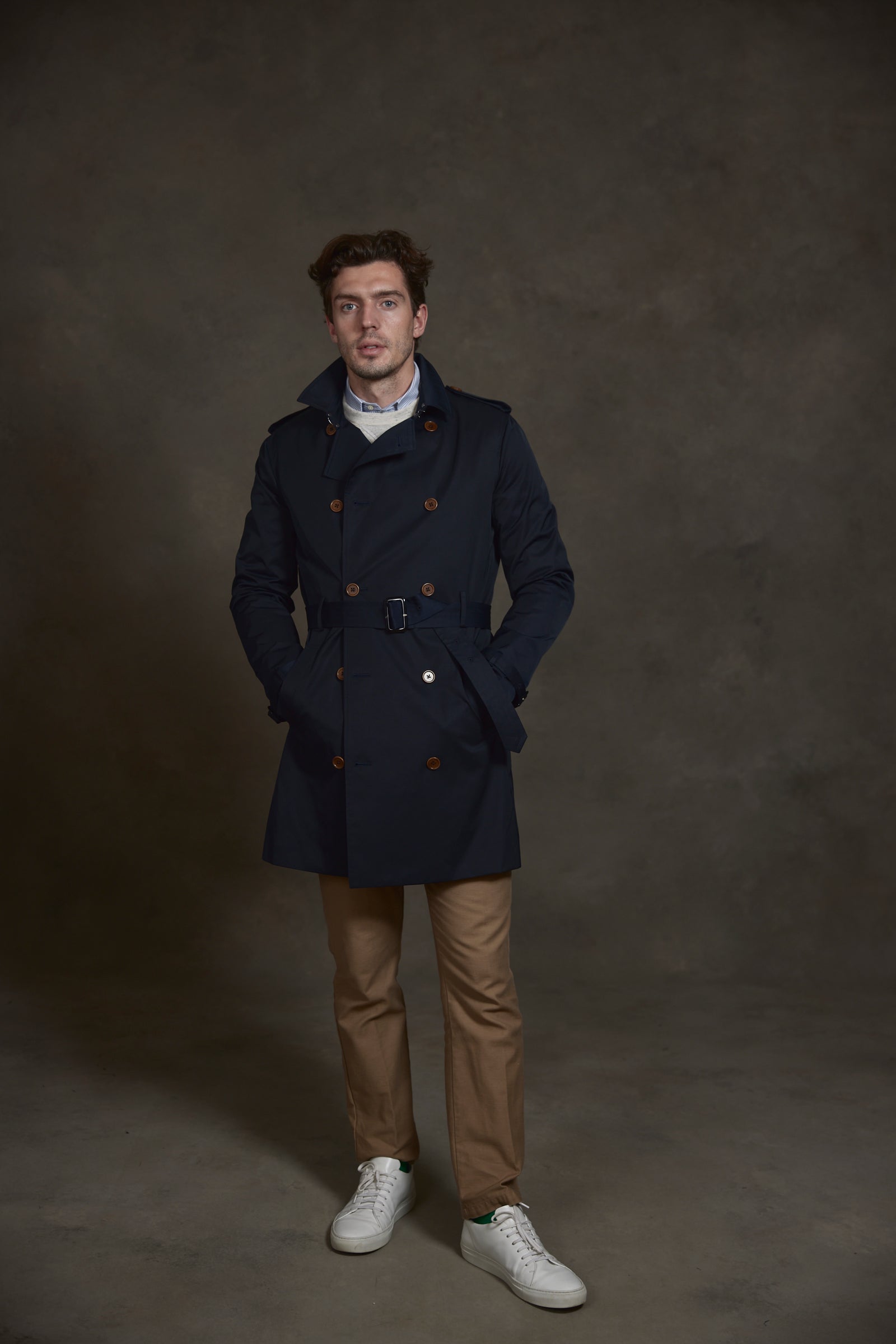 Long navy trench coat store