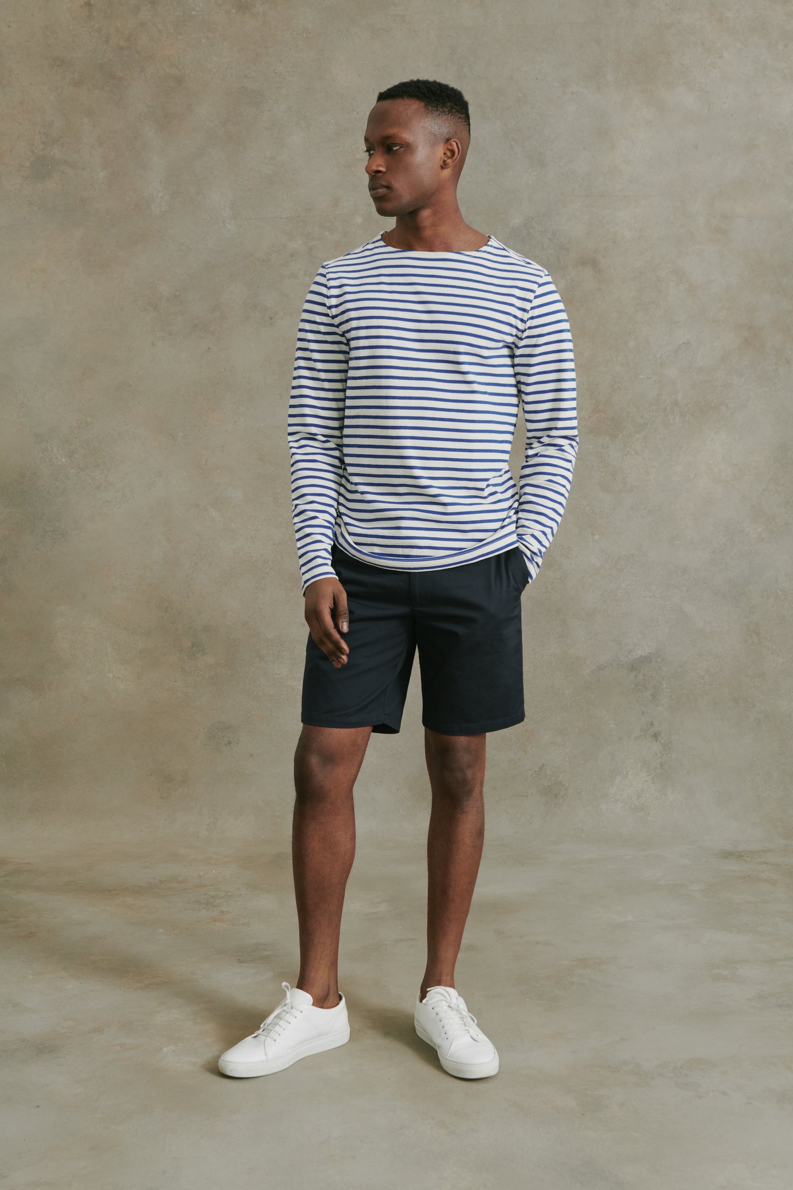 Mens Boatneck | Kenner Long Sleeve Boat Neck Shirt in Cream and
