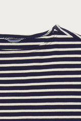 Kenner Long Sleeve Boat Neck Shirt in Navy and Cream Color Block