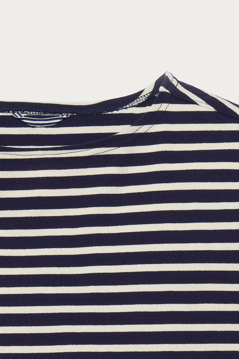 Kenner Long Sleeve Boat Neck Shirt in Navy and Cream Color Block