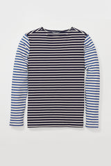 Kenner Long Sleeve Boat Neck Shirt in Navy and Cream Color Block