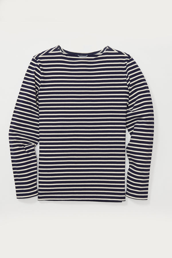 Kenner Long Sleeve Boat Neck Shirt in Navy and Cream