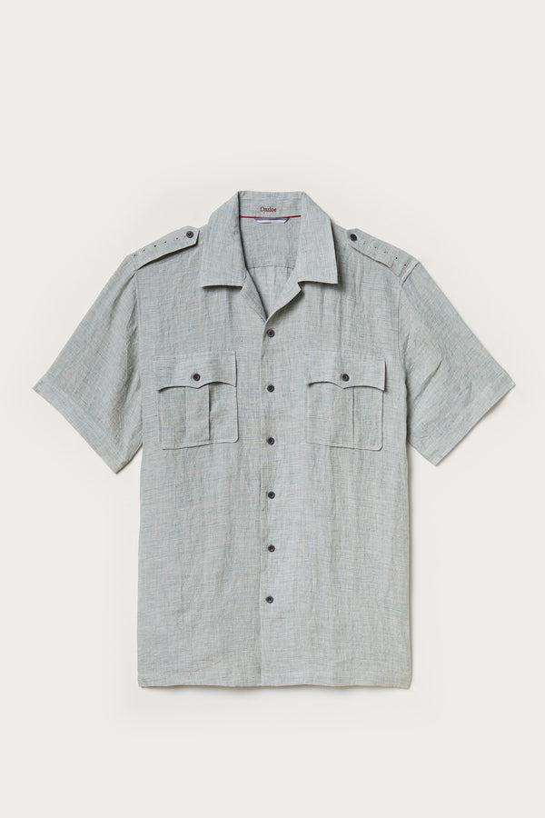 Cromwell Short Sleeve Vintage Military Shirt in Blue