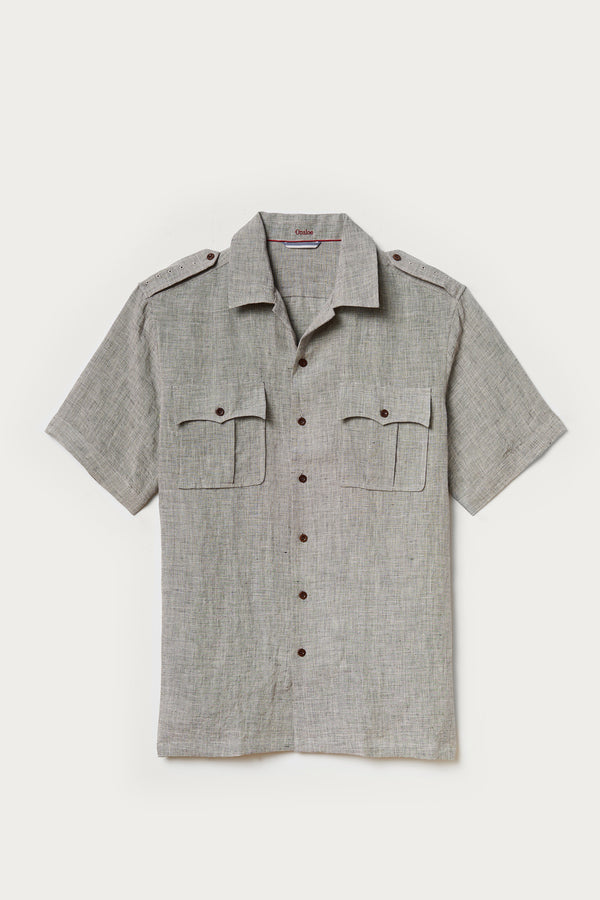 Cromwell Short Sleeve Vintage Military Shirt in Brown