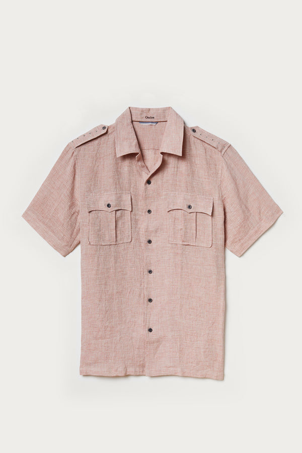Cromwell Short Sleeve Vintage Military Shirt in Rust-Red