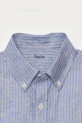 Fahm Linen Shirt in Blue & Red Stripe