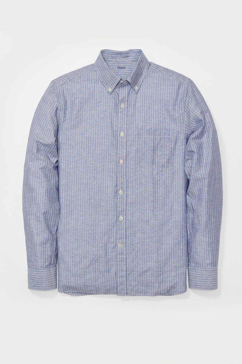 Fahm Linen Shirt in Blue & Red Stripe