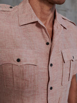 Cromwell Short Sleeve Vintage Military Shirt in Rust-Red