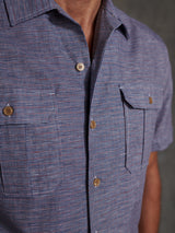 Drake Short Sleeve Linen Shirt in Blue/Red/White Small Check