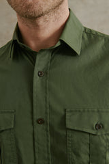 Eldridge Cotton Sateen Military Shirt in Moss