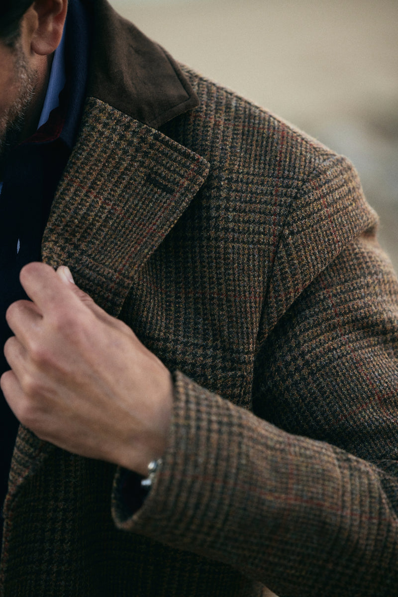 Abner Collard Coat in Brown Plaid