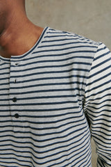 Marrero Long Sleeve Henley Shirt in Grey Heather and Navy Color Block