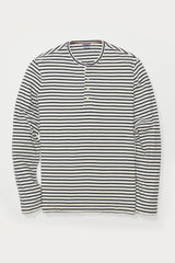 Marrero Long Sleeve Henley Shirt in White and Navy