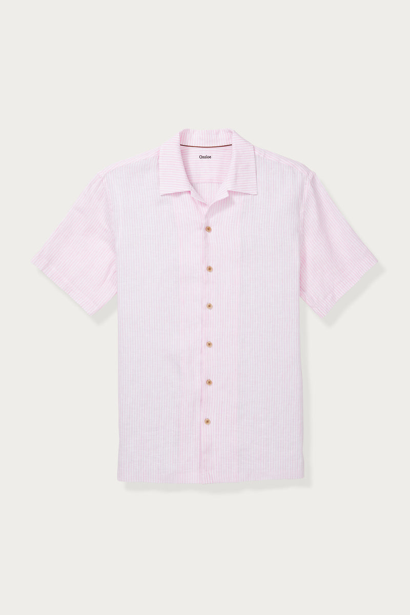 Maude Linen Short Sleeve Shirt in Pink Stripe