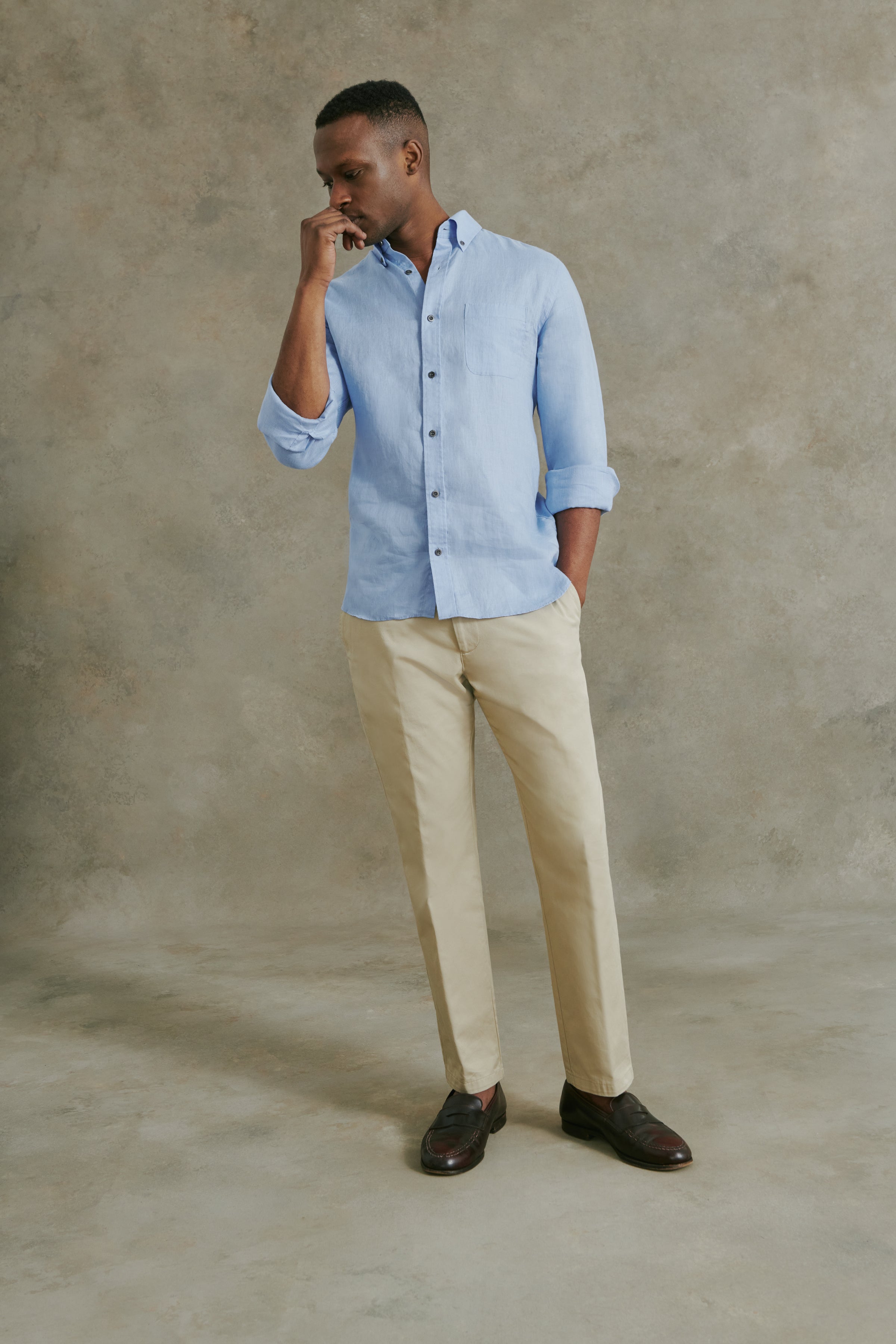 Linen Shirt Dark Blue Shirt With Beige Pants Linen Shirt For Men